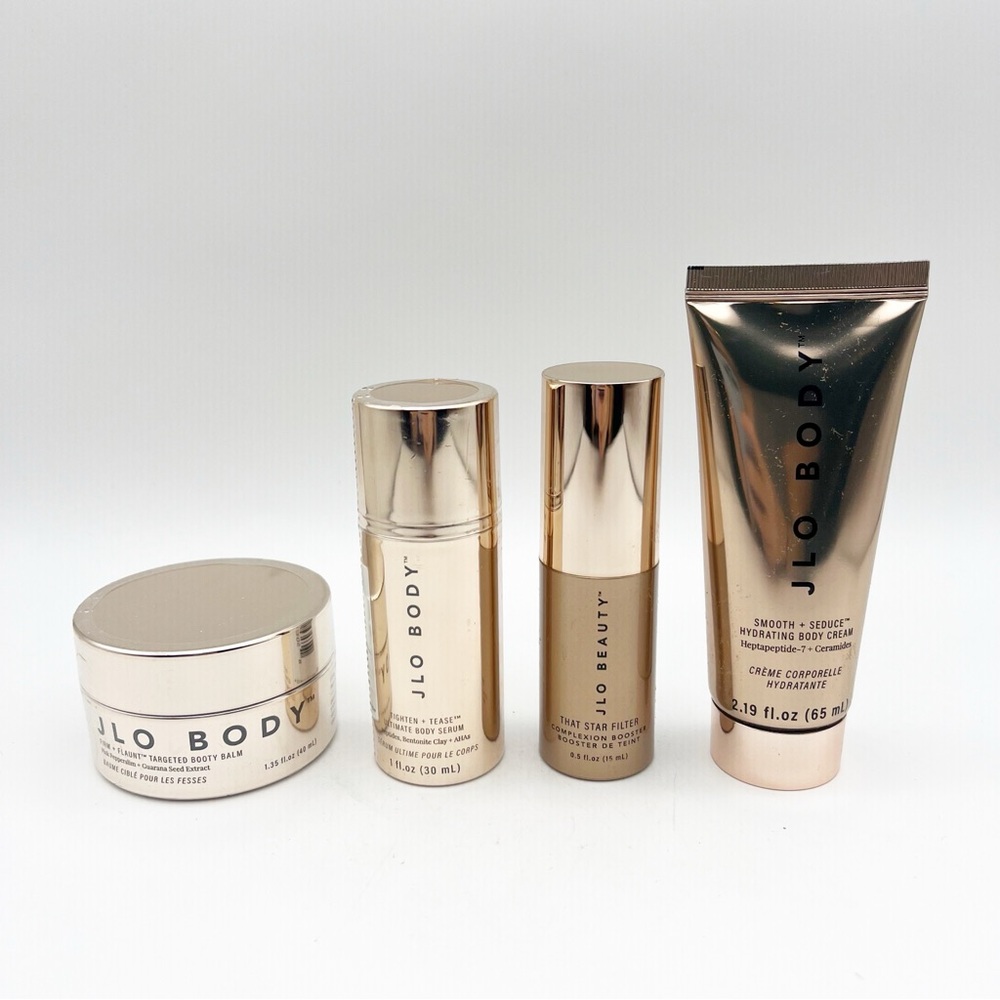 JLO BEAUTY 4 PIECE SET BOOTY BALM HIT SINGLE CLEANSER STAR FILTER JLO GLOW SERUM